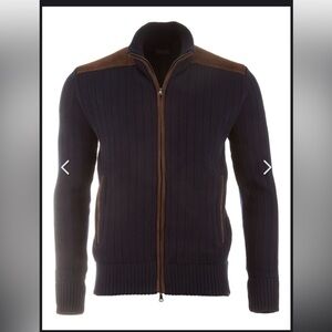 Paul & Shark Wool & Cashmere Ribbed Full Zip Cardigan Navy Medium NWT